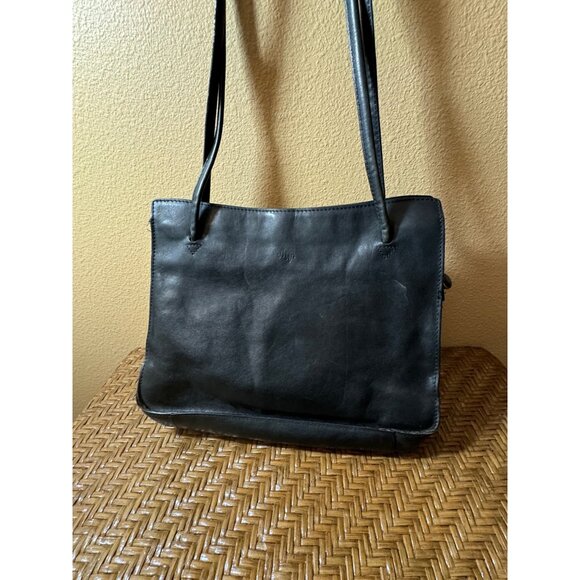 Vintage Monsac Leather Shoulder Bag With Dual Straps Black - Picture 1 of 11